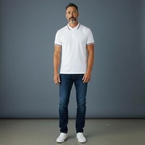 Bally 1851 Men's White Polo Shirt Short Sleeve Ribbed Collar Trim Size L